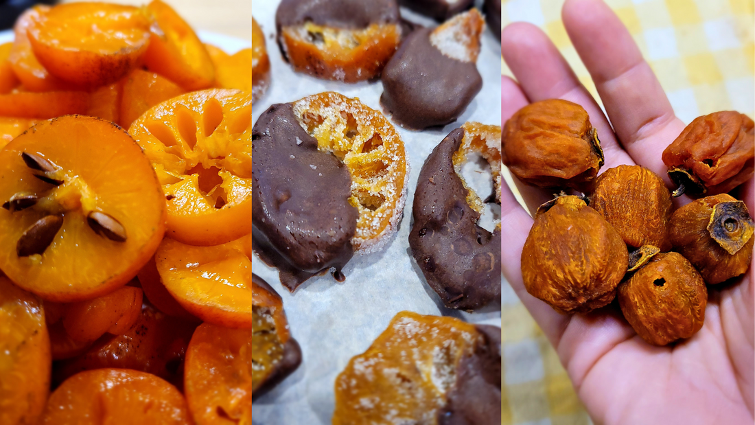 American Persimmons - Candied and dried, displayed in panels