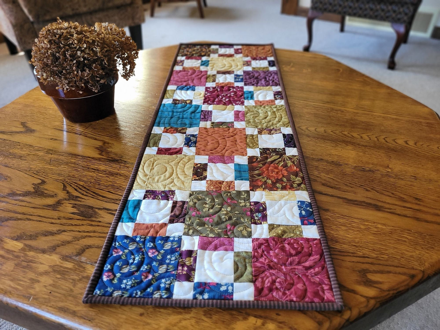 Scrappy Floral Nine Patch Table Runner