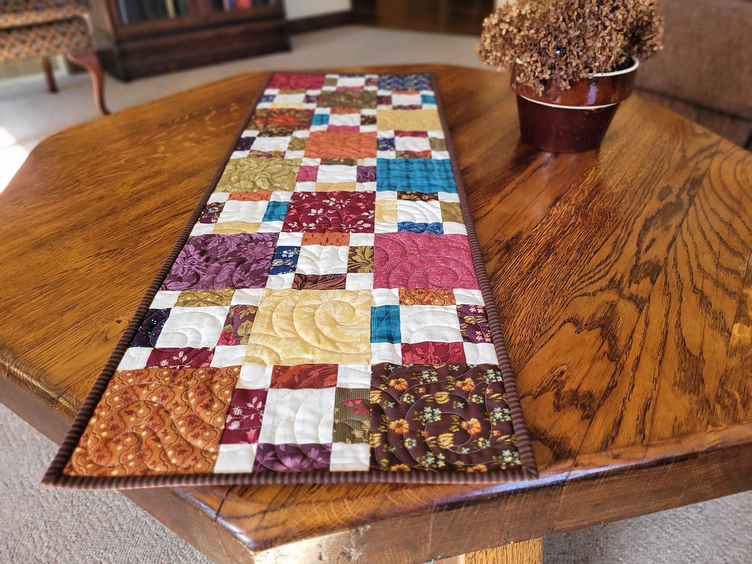 Scrappy Floral Nine Patch Table Runner