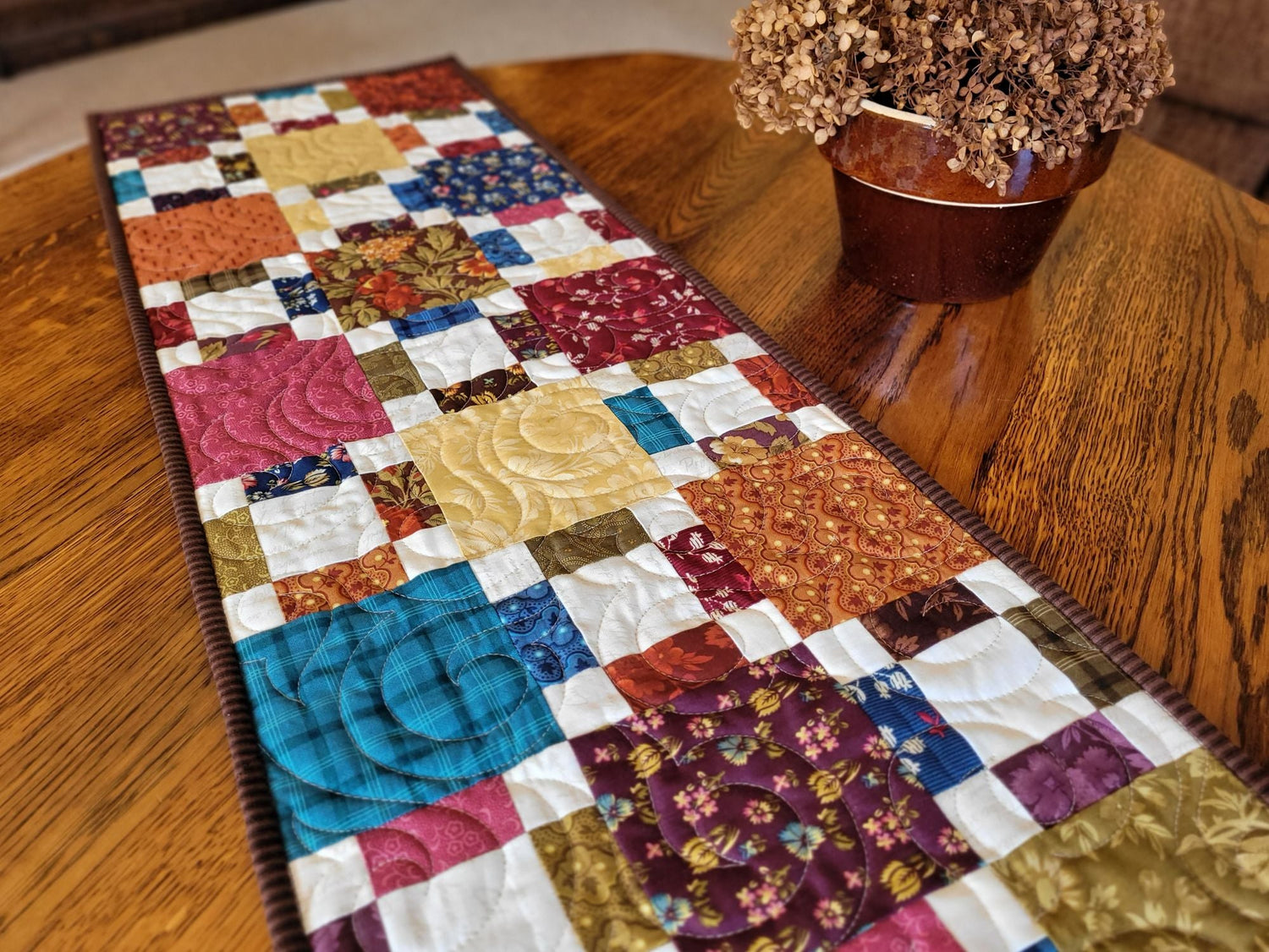 Scrappy Floral Nine Patch Table Runner
