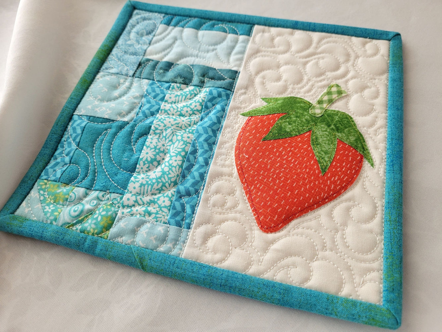 Strawberry Quilted Mug Rug