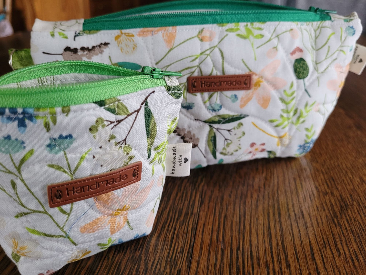 Quilted Zipper Pouch Set, White Floral