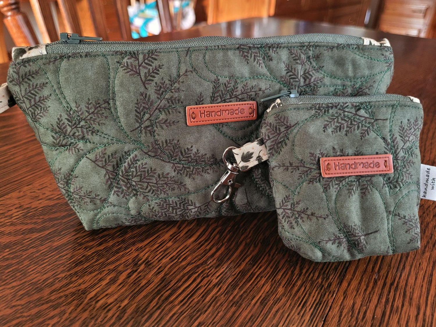 Quilted Zipper Pouch Set, Forest Ferns