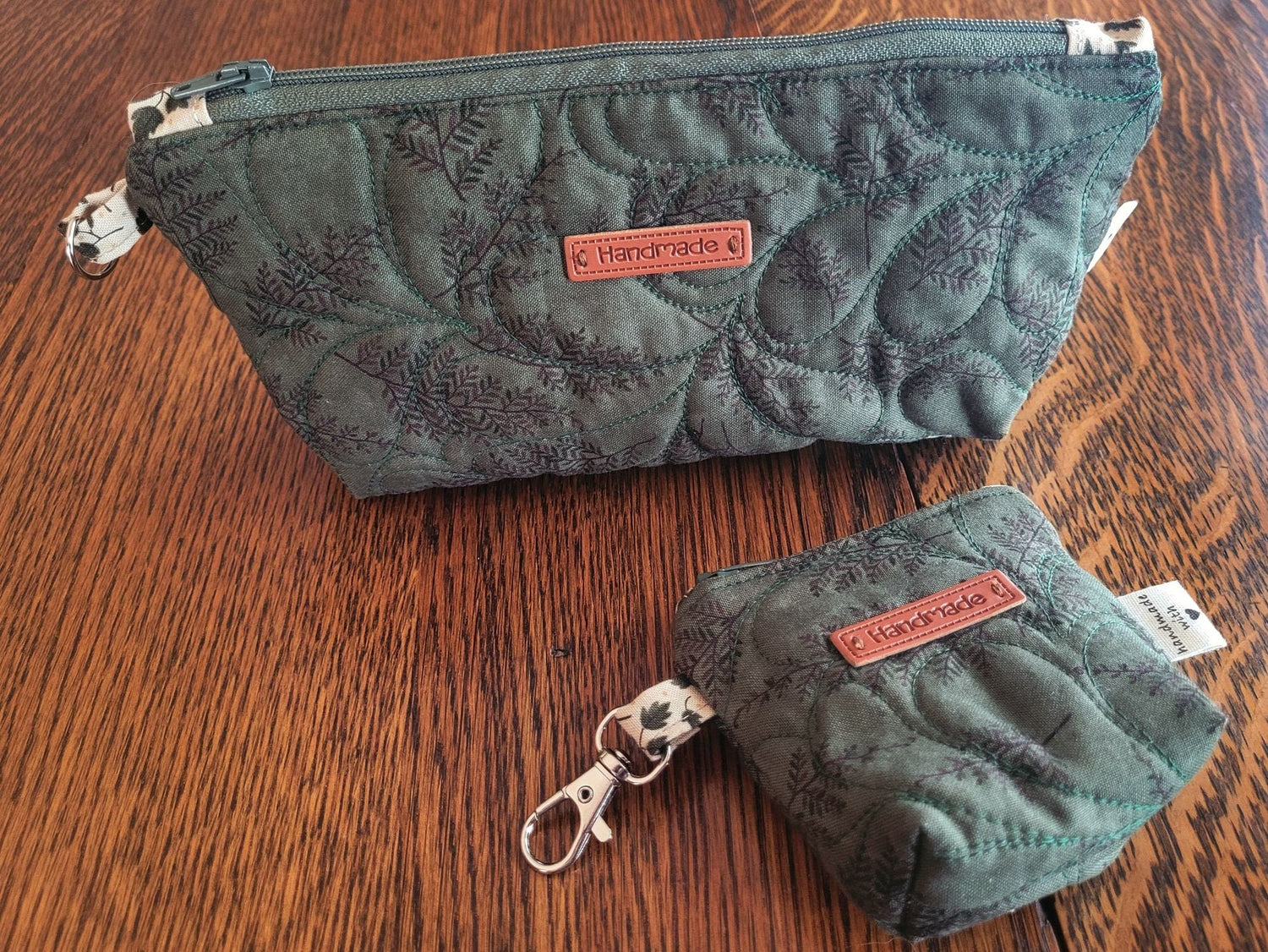 Quilted Zipper Pouch Set, Forest Ferns