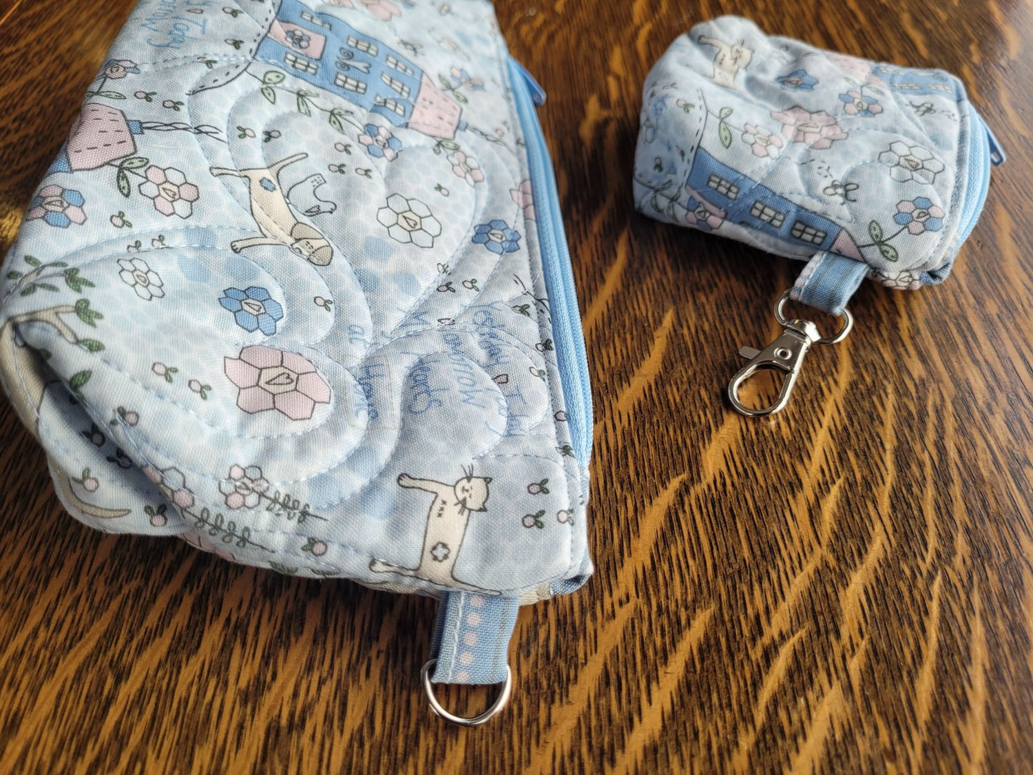Quilted Zipper Pouch Set, Blue Love My Home