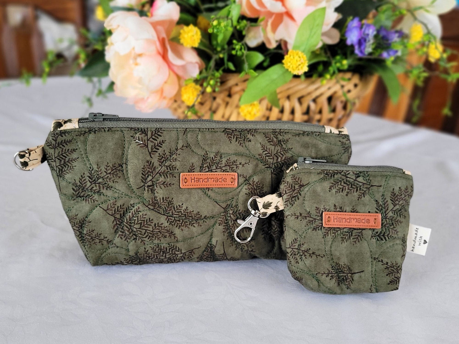 Quilted Zipper Pouch Set, Forest Ferns
