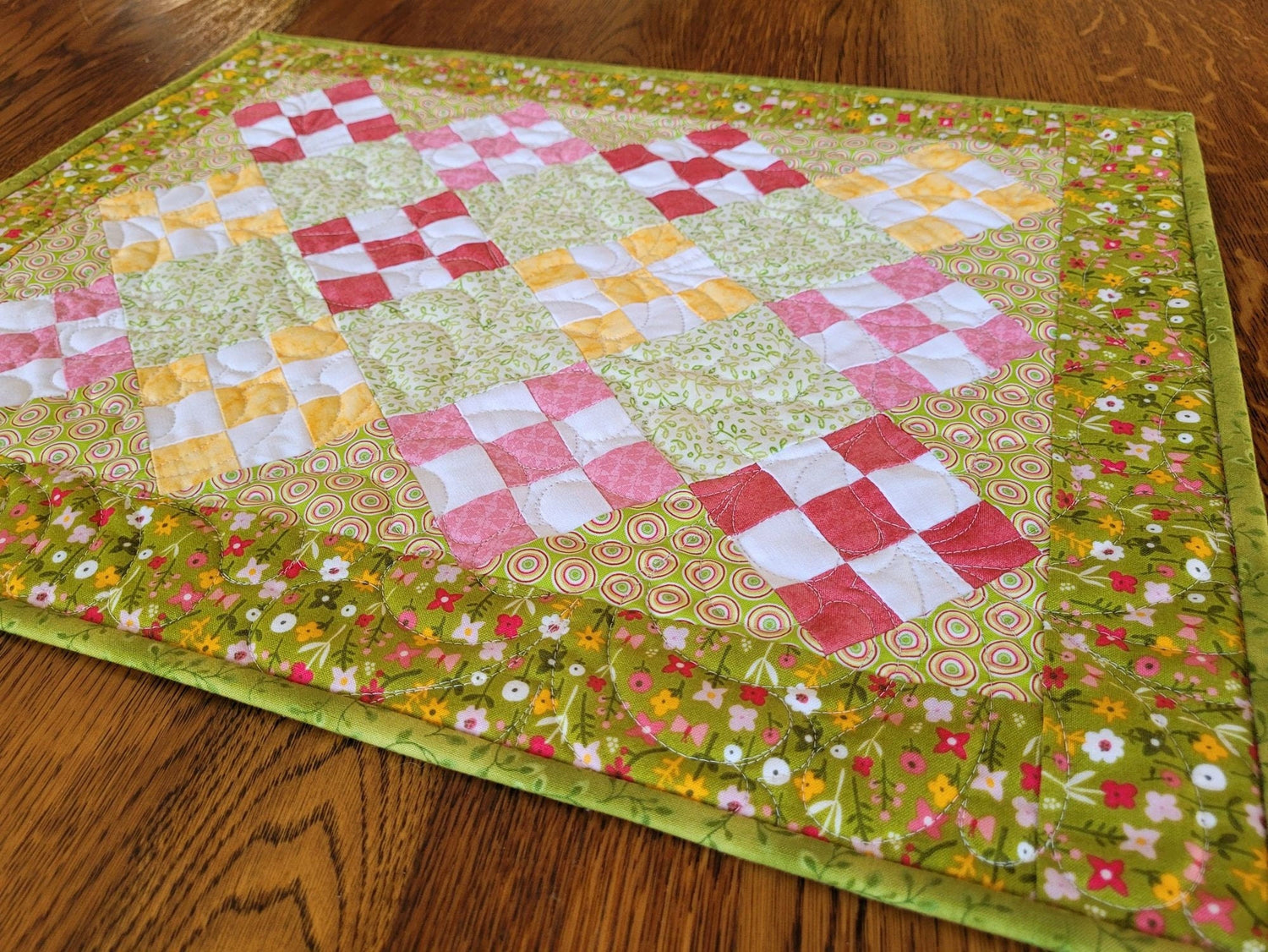 Nine Patch Table Quilt in Summer Florals