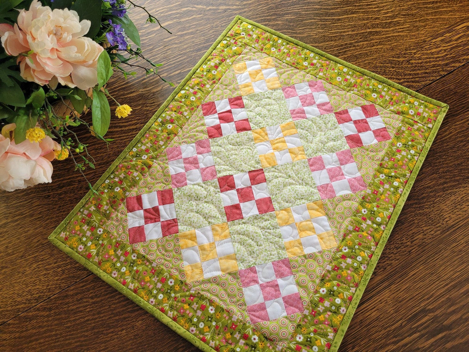 Nine Patch Table Quilt in Summer Florals