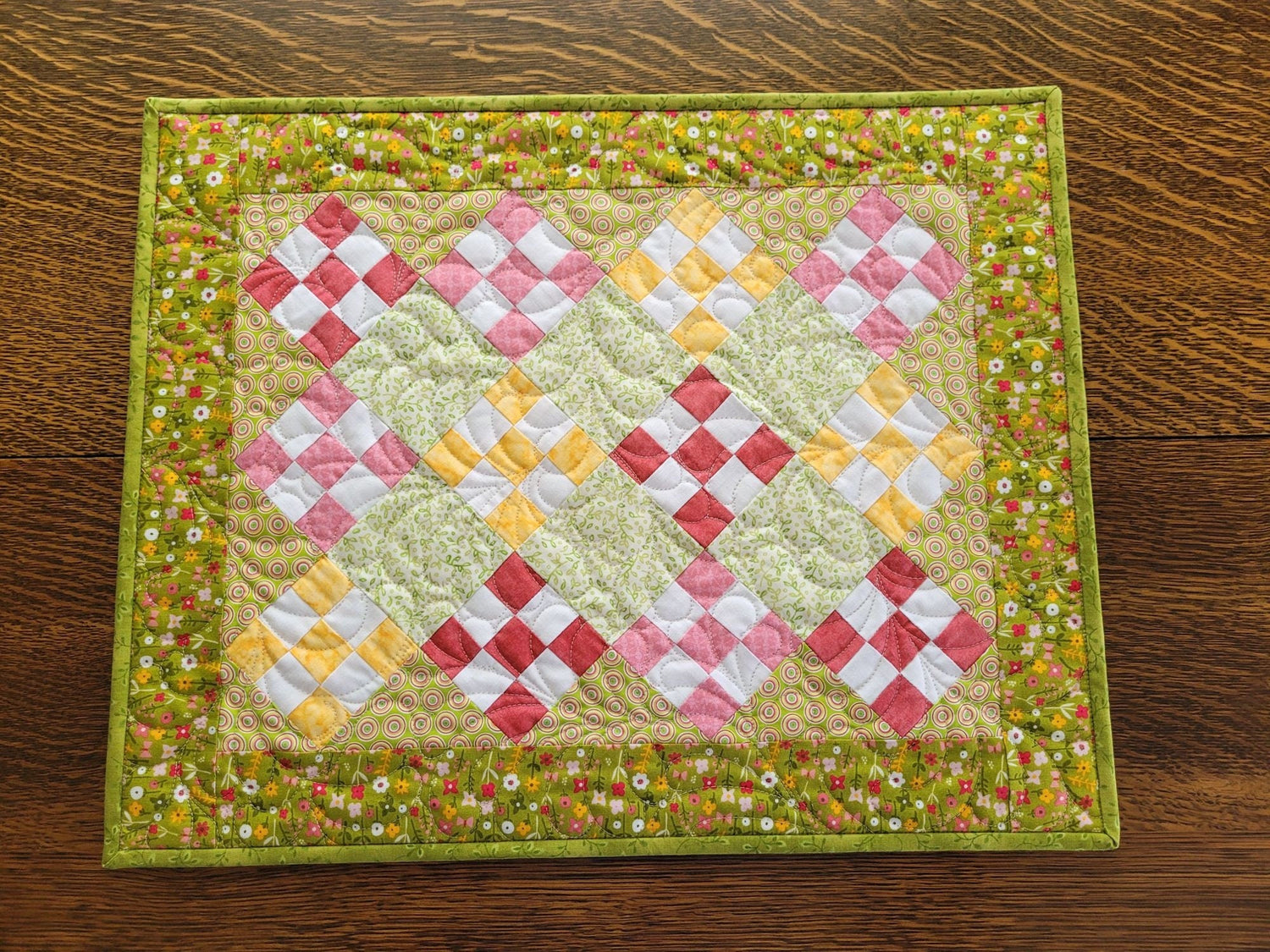 Nine Patch Table Quilt in Summer Florals