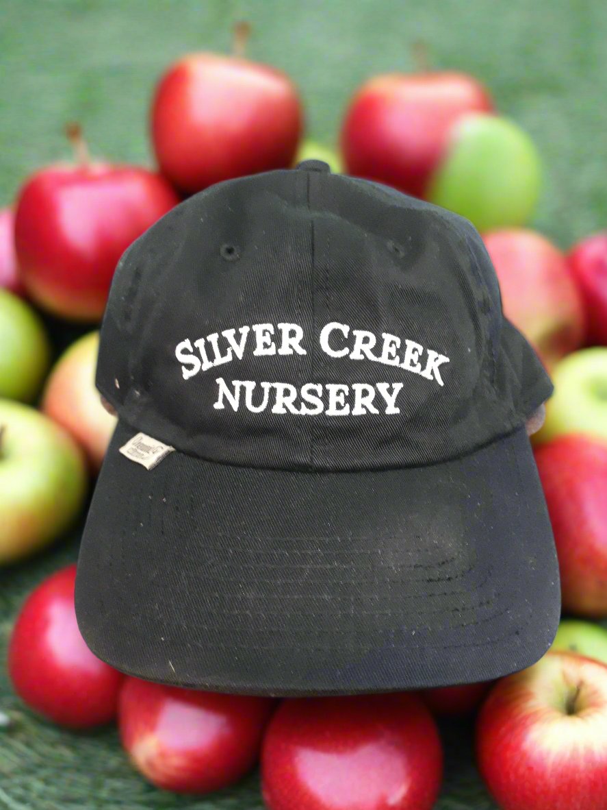 Silver Creek Nursery Hat with apples in the background