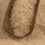 A scoop with azomite rock dust in it.